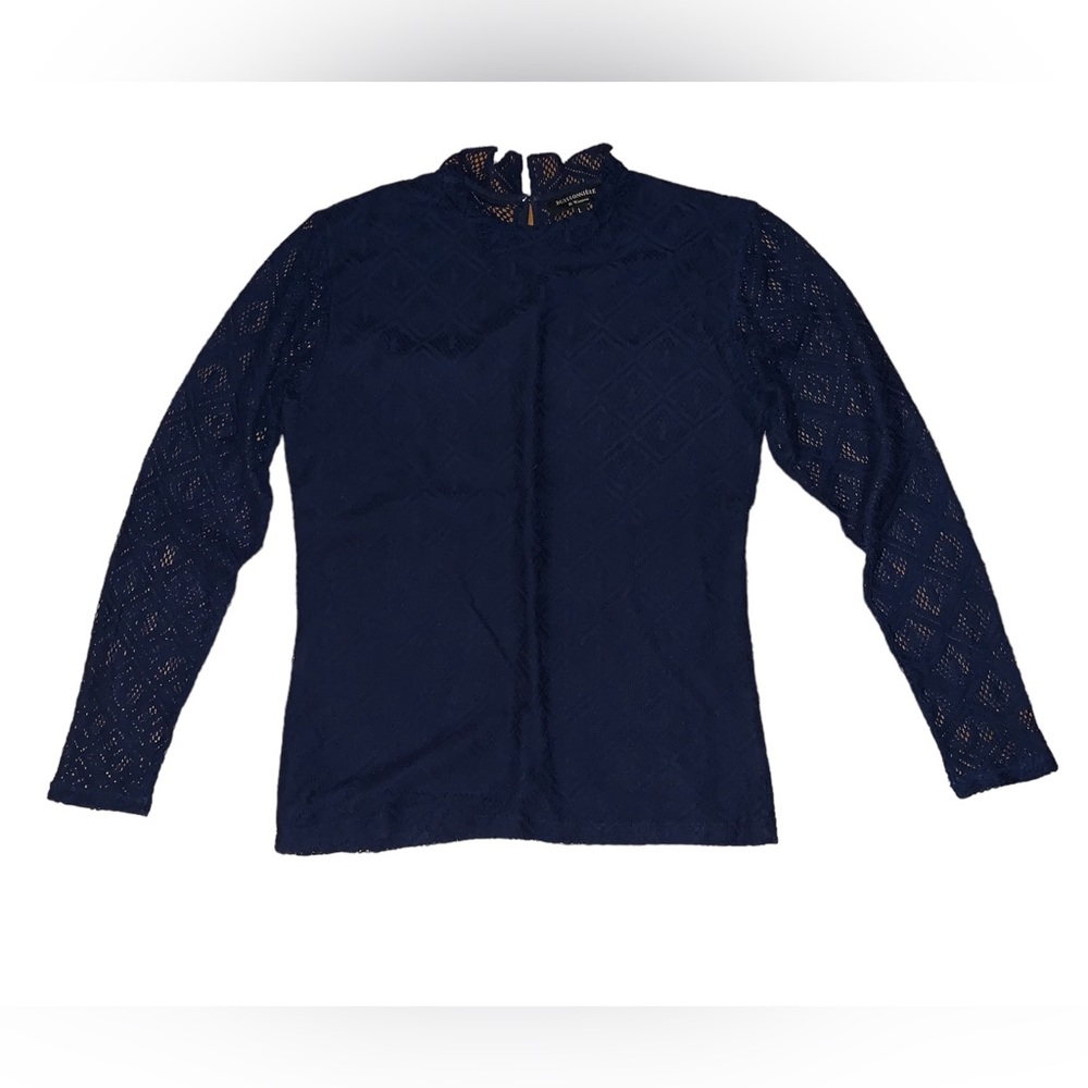Buissonniere & Women Blouse Mock Neck Long Sleeve Lace Top